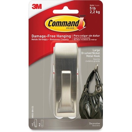 3M Commercial Hook, Nickel, Brushed, Large MMMMR03BNES